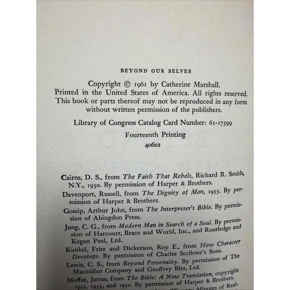 Beyond Our Selves by Catherine Marshall 1961 Hardcover No Dust Cover 1961